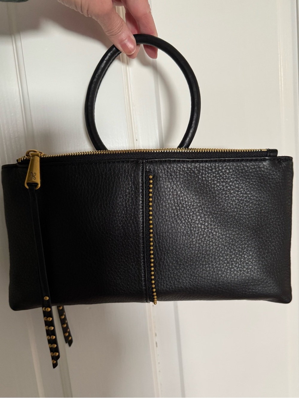 HOBO Sable Crossbody Bag - Black Pebbled Leather with Gold Studs - Picture 5 of 7